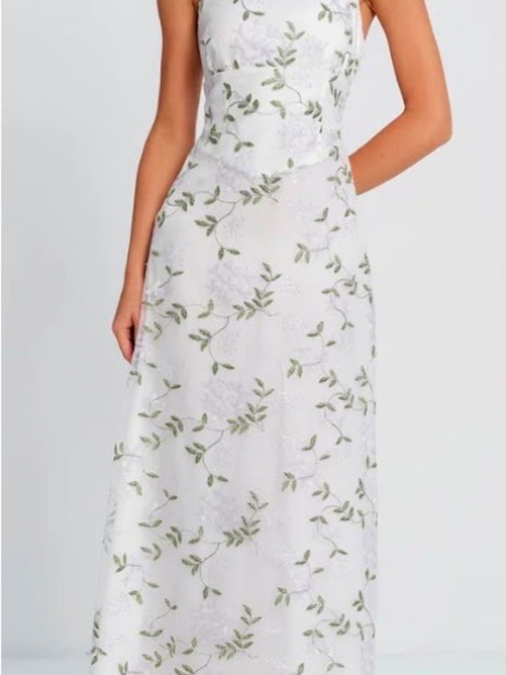 White Floral Embroidered Maxi Slip Dress